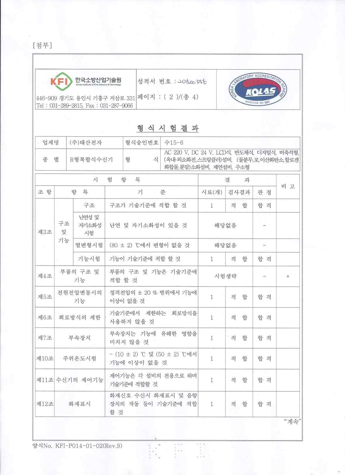 음성안내 주소형수신기 검사성적서 2