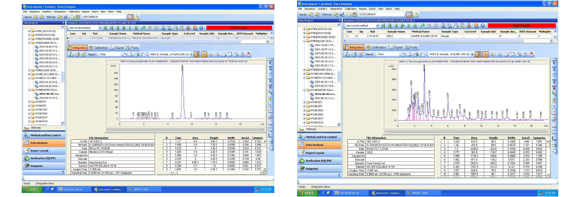 비타민 B2 HPLC chromatogram.