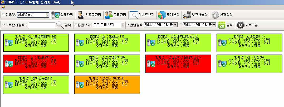 모니터링 서버의 함체별 메인 UI