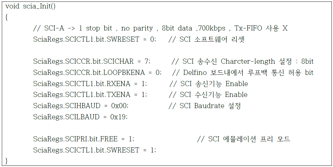 송신부 SCI 레지스터 초기화 함수