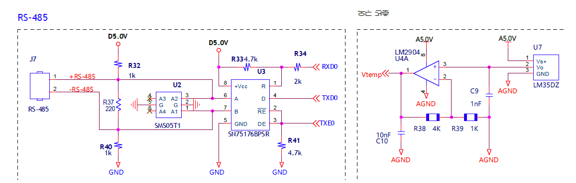 RS-485 and temperature detecting circuit