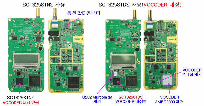 베이스밴드 칩 SCT3258TNS와 SCT3258TDS가 적용된 PCB 비교