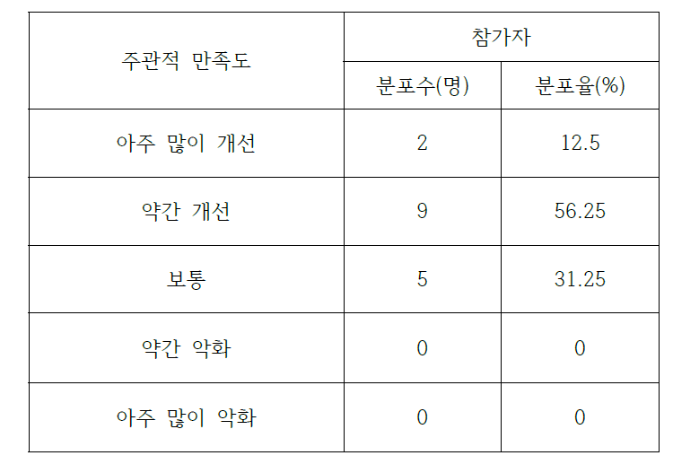 피험자 자신의 주관적인 평가결과