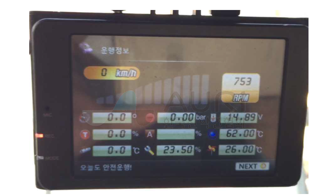 테스트 자동차에 설치된 스마트 리얼타임 진단 OBD Display의 소프트웨어 및 Graphic User Interface (GUI)에 대한 시제품 모습