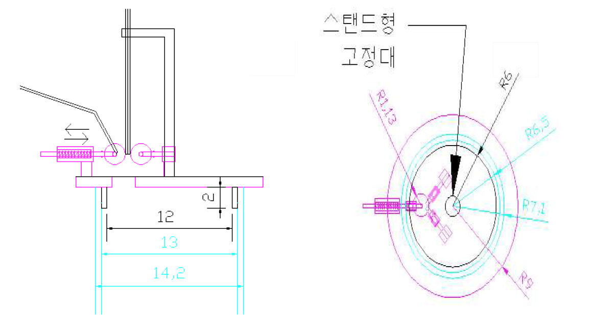 밑판 휠 3차수정 설계도 정면도(좌), 평면도(우)