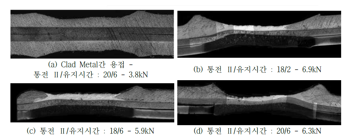 각 조건의 시험편 용접부 미세조직
