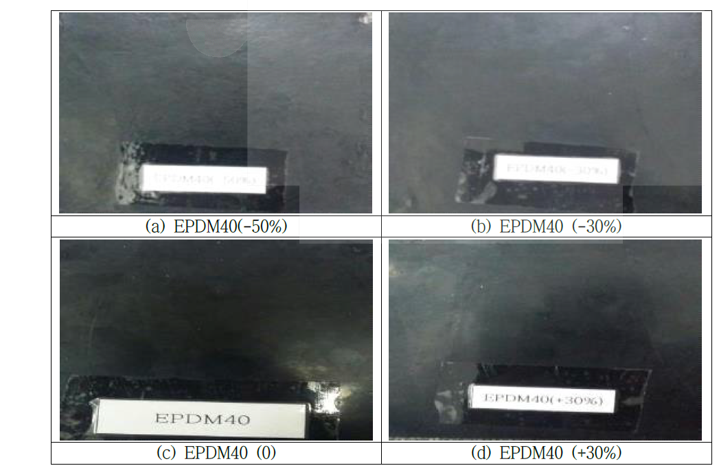 Photographs of various ratio of cross-linking agent for EPDM 40