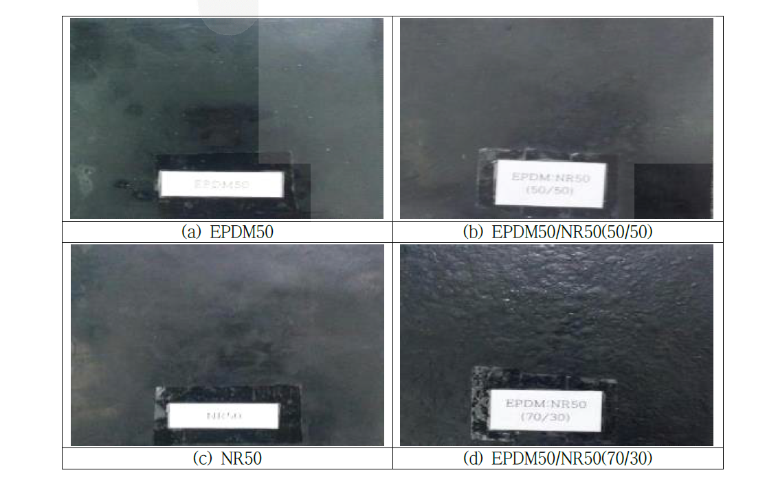 Photographs of various ratio EPDM40 and NR40 with the mixing ratio