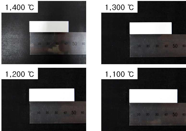 Pore former를 사용한 지르코니아 블록의 온도별 수축률 차이