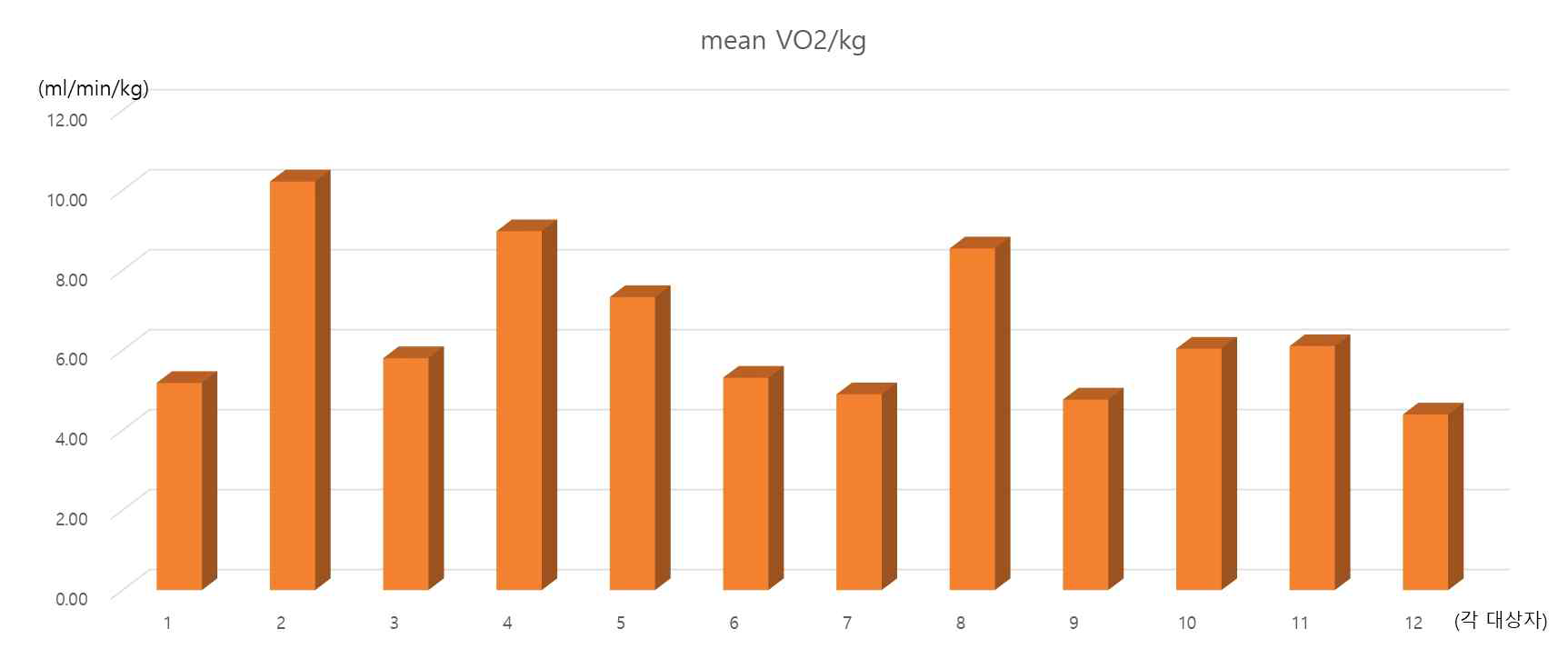 각 대상자 별 평균 VO2/kg 산출
