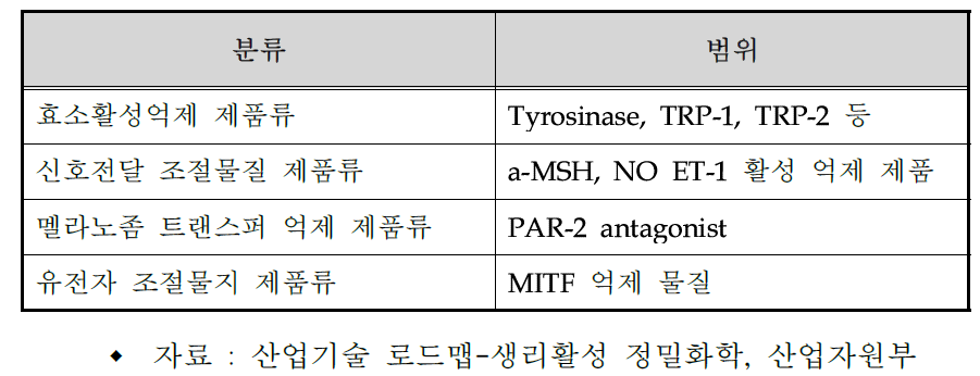 기미 주근깨 완화 제품의 분류 및 범위