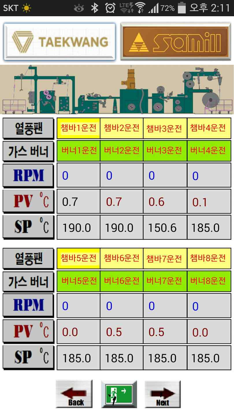 챔버 운전 화면