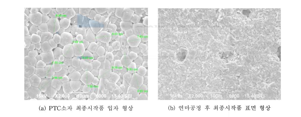 고전압 PTC소자 최종시작품 입자 형상 및 표면 SEM 측정