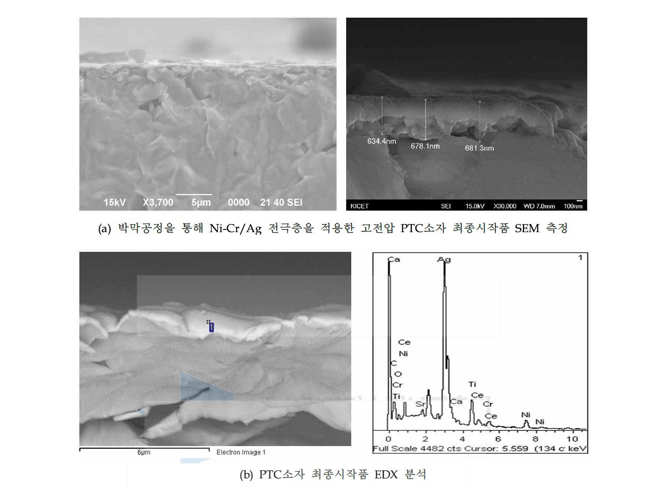 박막전극 적용 PTC소자 최종시작품 SEM 및 EDX 분석