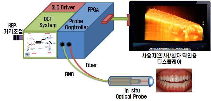 고분해능 광학단층영상 시스템의 구성도 및 광 프로브
