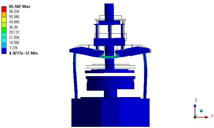 Case2 연마기 응력 분포 (Max : 65.5 MPa, Scale : x200)