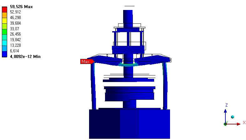 Case3 연마기 응력 분포 (Max : 59.5 MPa, Scale : x200)