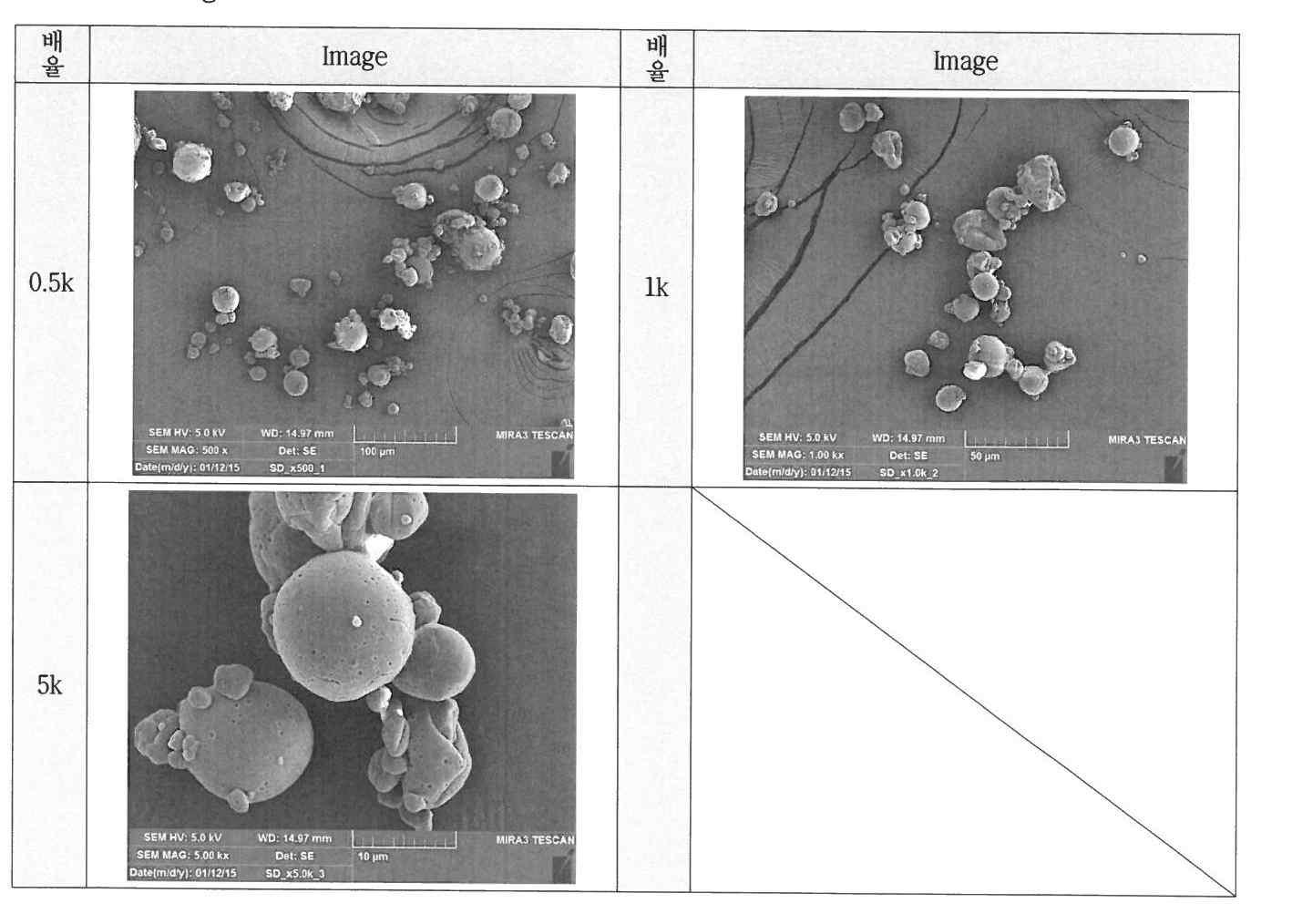 2차 조건에서의 분말 SEM촬영 결과
