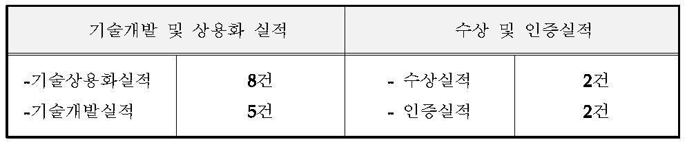 기술개발 및 수상(인증) 실적