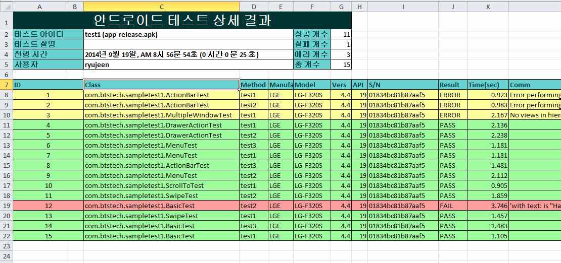 안드로이드 테스트 상세 결과 보고서