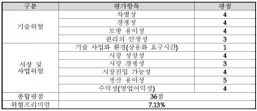 사업화위험 평가결과