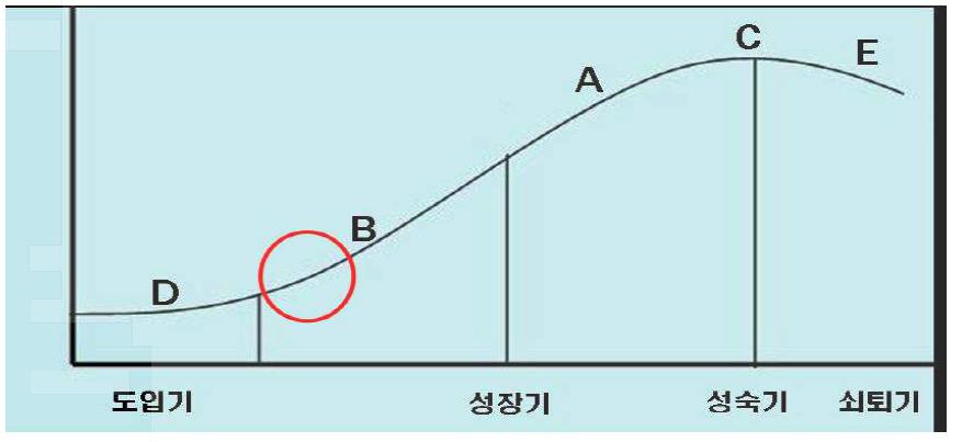 신청기술의 기술수명주기상 위치