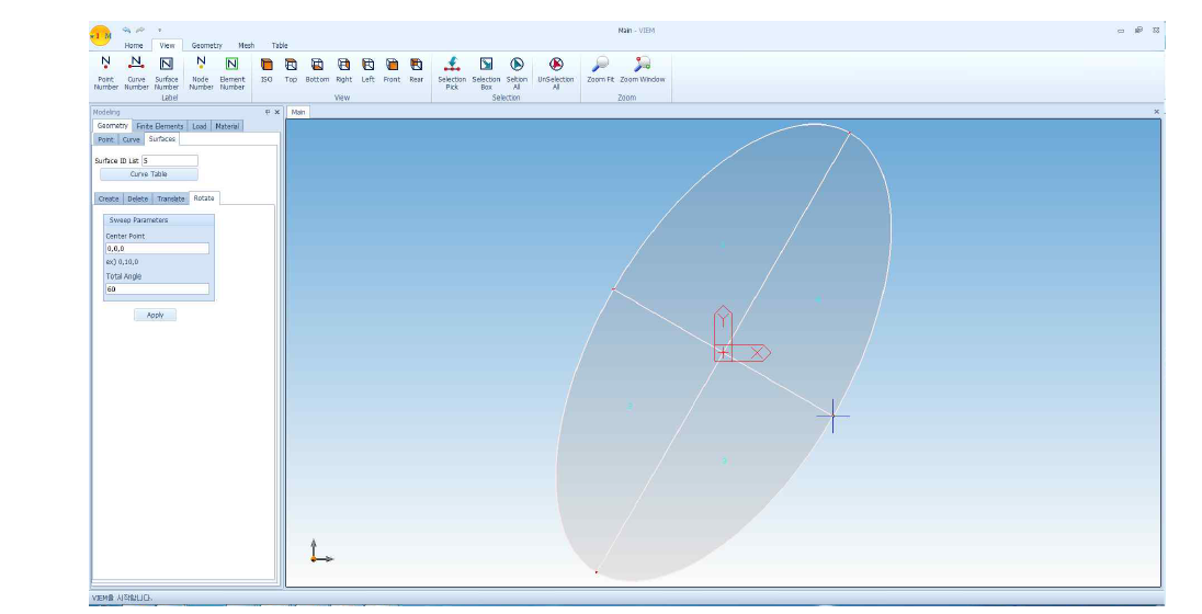 Surface의 Rotate 기능을 이용한 타원 모델링 예