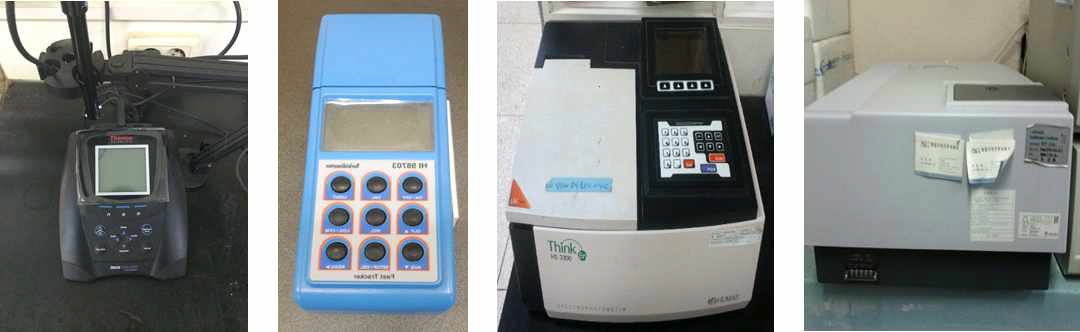 측정 기기 (pH 및 EC meter, 탁도계, UV254, FEEM)