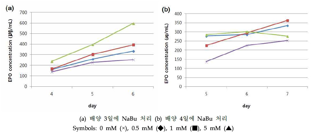 NaBu 농도에 따른 세포 배양액 상의 EPO 변화: ELISA