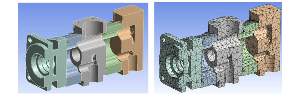 G500 Gear pump 솔리드 모델과 유한요소 모델