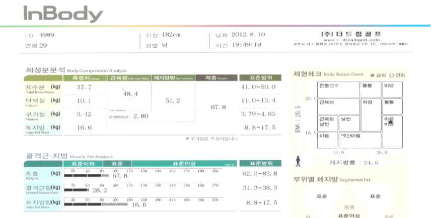 인바디 장비를 이용한 근육량 측정