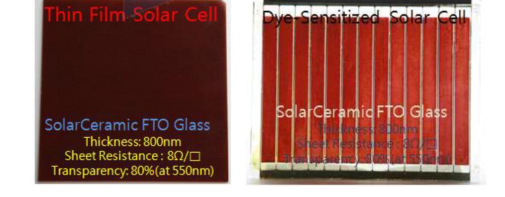 박막 태양전지(좌) 및 염료감응 태양전지(우)