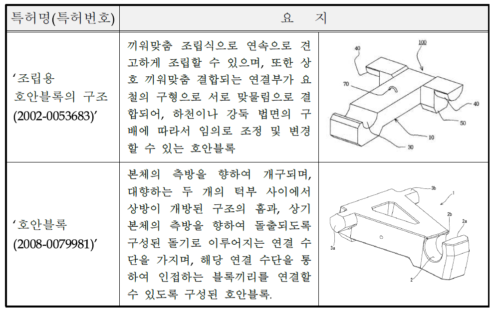 상호결합형 호안블록 개발 국내 주요특허