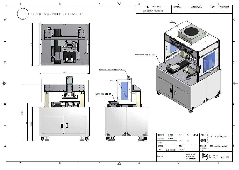 Slit Coating Test Machine의 주요 치수 및 부품 명칭