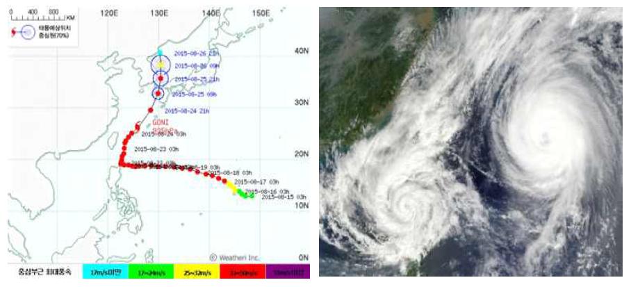 2015년 제15호 태풍 고니와 제16호 태풍 앗사니
