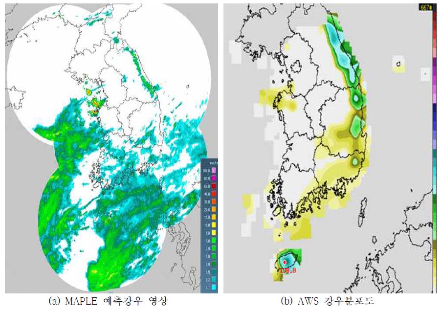 태풍 고니 MAPLE 영상 및 지상강우 분포도