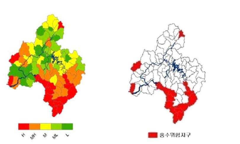 금강유역 수자원단위지도 표준유역별 위험도 평가 및 위험지구