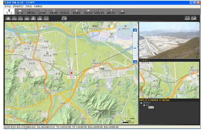 PC 기반 GIS 위치 표출 및 영상 모니터링 화면