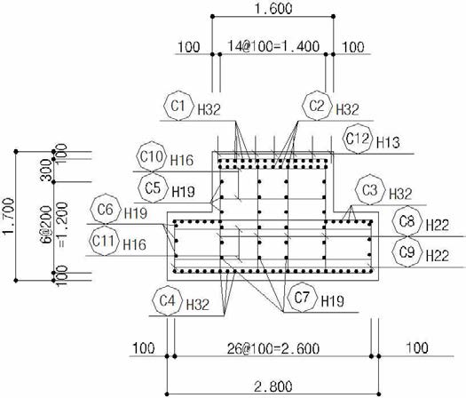 코핑부 단면검토에 의한 시험체 배근도