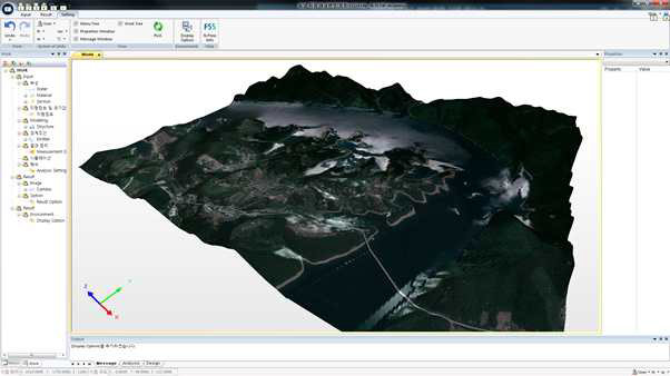위성사진을 맵핑한 지형 모델
