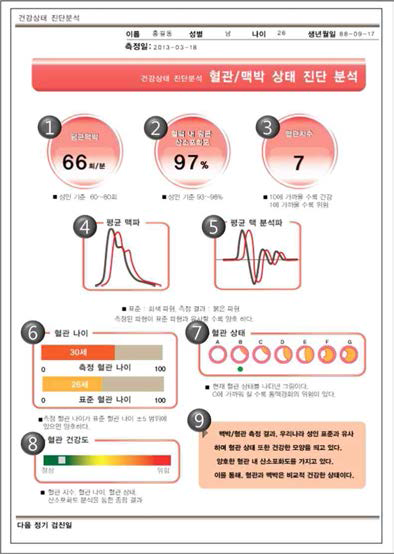 혈관/맥박 상태 진단 분석 결과표