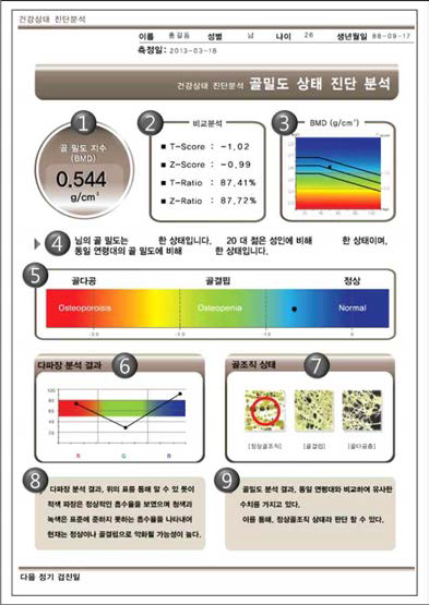 골밀도 상태 진단 분석 결과표