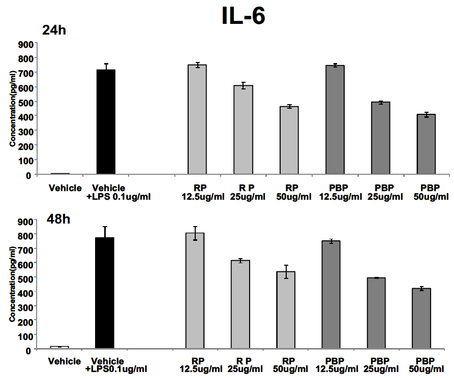 Inhibitory effect of RP,PBP on the LPS-induced production of IL-6.