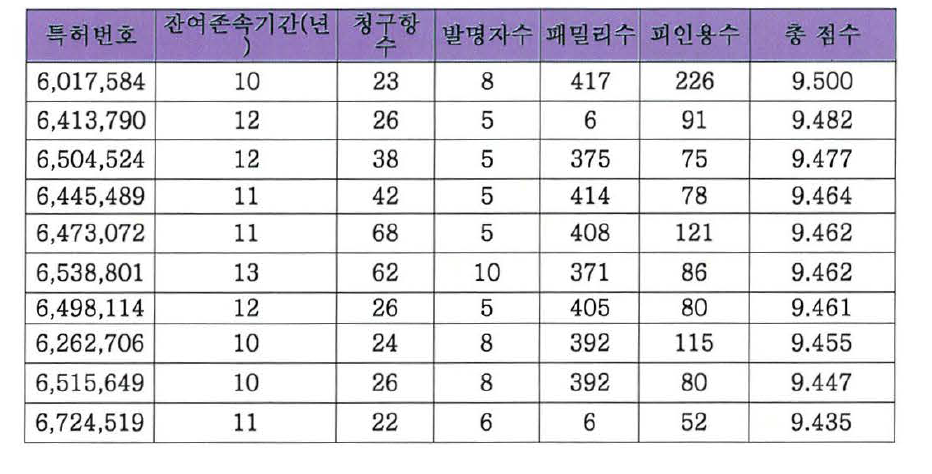 E Ink사 특허의 특허수준평가 수치 분석