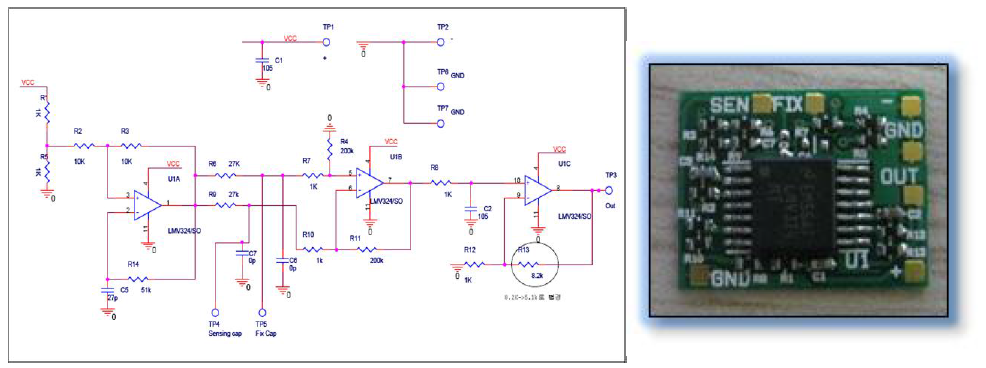 해수압센서용 회로도 (Pre-AMP 100배, 출력 버퍼 6배) 및 회로보드