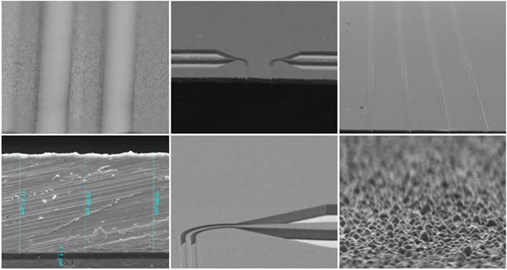 여러 공정 조건에서 형성된 PR 패턴에 따른 RF electro plating 된 전극의 양상