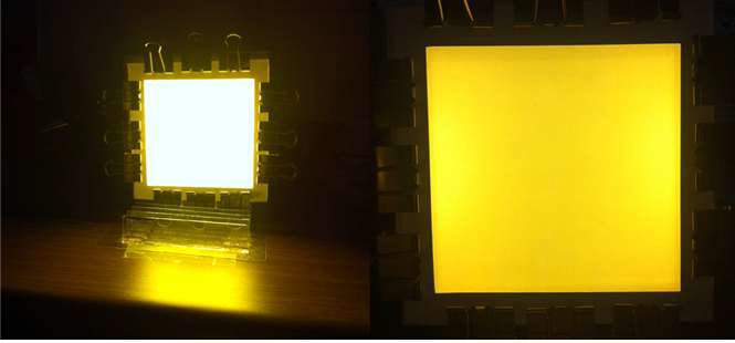 Yellow OLED 면조명 발광 사진