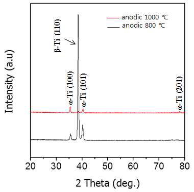 2단계 양극산화 처리한 Ti-6Al-4V 합금들의 XRD 분석 결과