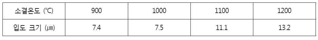 소결 온도 변화에 따른 소결체 결정립 크기