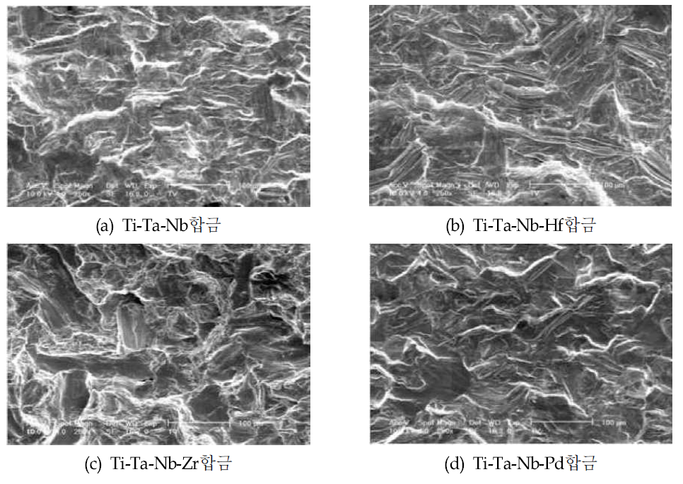 Ti-Ta-Nb계 합금의 파단면 관찰
